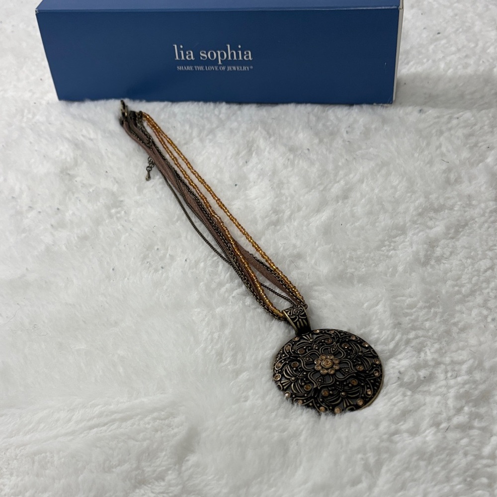 Lia Sophia Antique Bronze Floral Medallion Multi-Strand Necklace